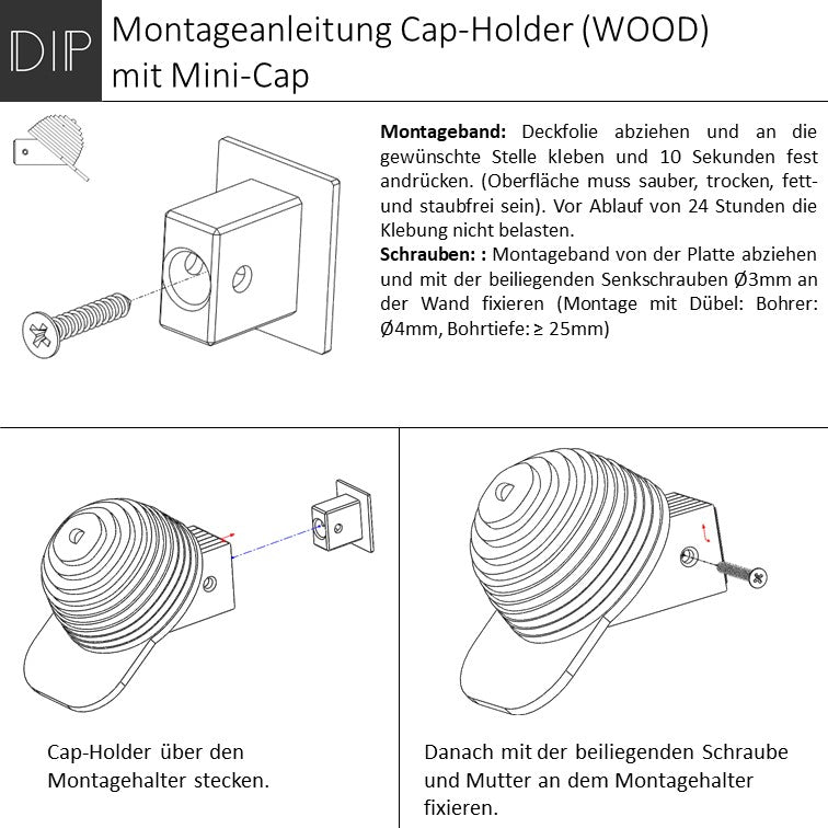 Montageanleitung Cap-Holder mit Mini-Cap Wandhalter - Caps Wood Minica