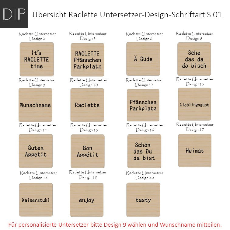 Filzuntersetzer - Raclette Nussbaum/Eiche