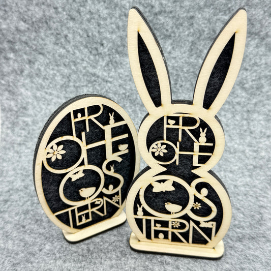 Osterdekoration - Osterhase und Osterei aus Holz mit Filz