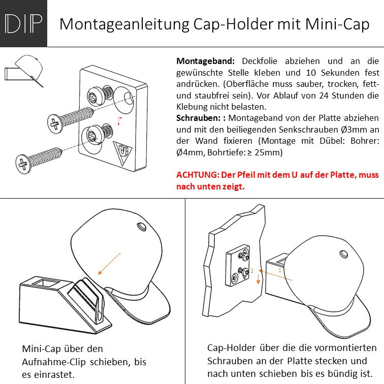 Montageanleitung Cap-Holder mit Mini-Cap Wandhalter - Caps Kunststoff Minicap