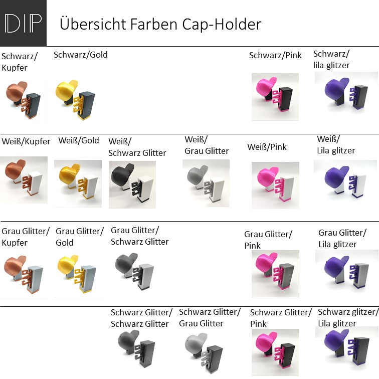 Uebersicht Farben Cap-Holder Wandhalter - Caps Kunststoff Minicap Schriftzug 
