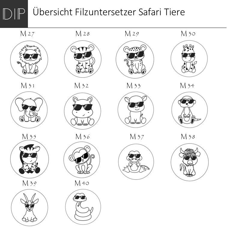 Filzuntersetzer - Safari Tiere