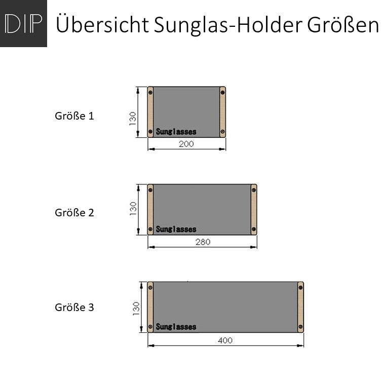 Uebersicht Sunglas-Holder Größen Wandhalter - Sonnenbrillen Filz