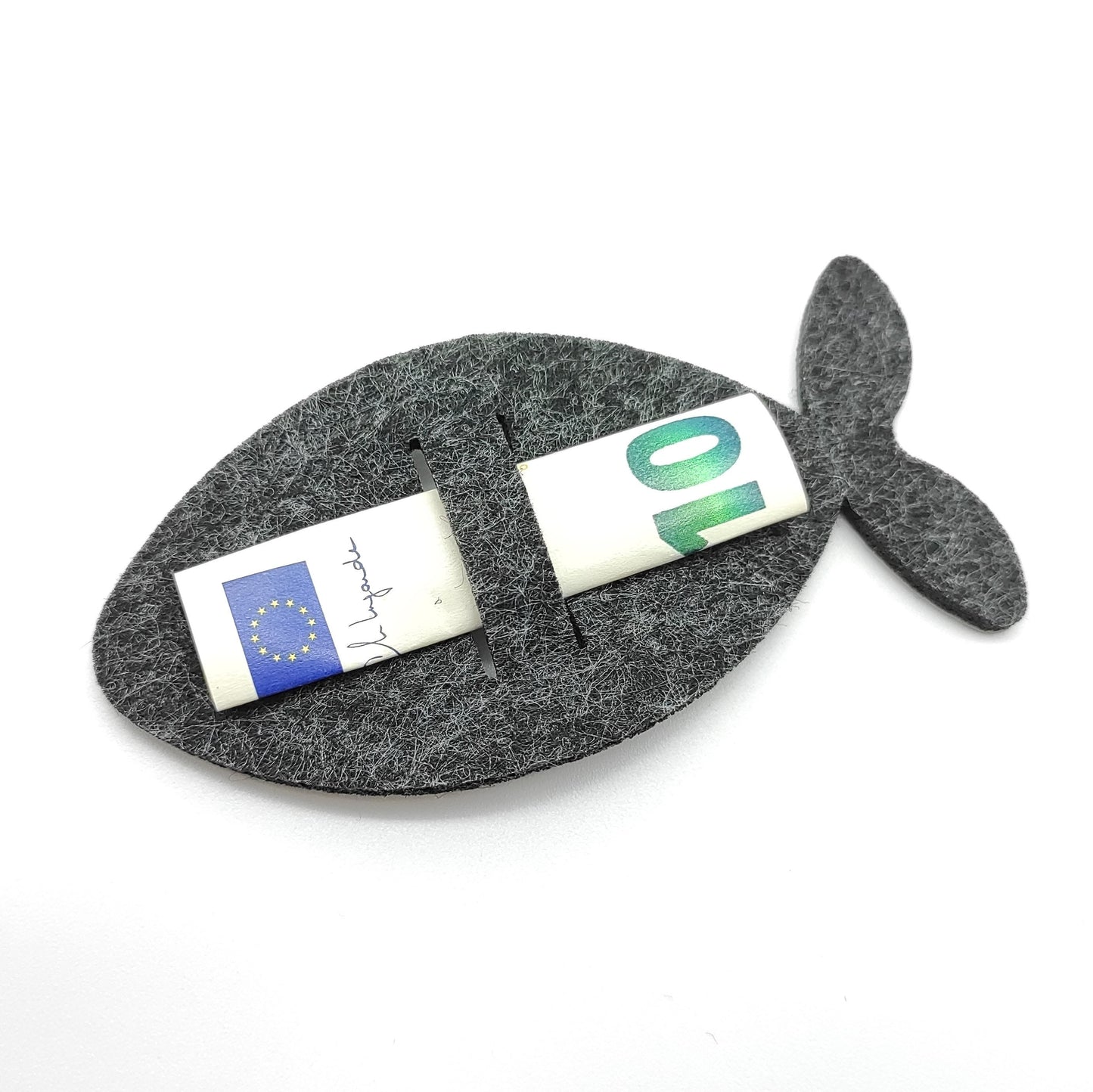 Geldgeschenk Filz Fisch Geld dunkegrau
