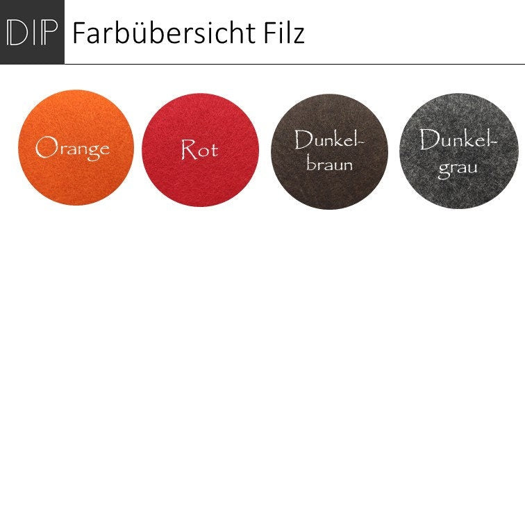 Farbuebersicht Filz - Gastgeschenke - Schlüsselanhänger orange rot dunkelbraun dunkelgrau 